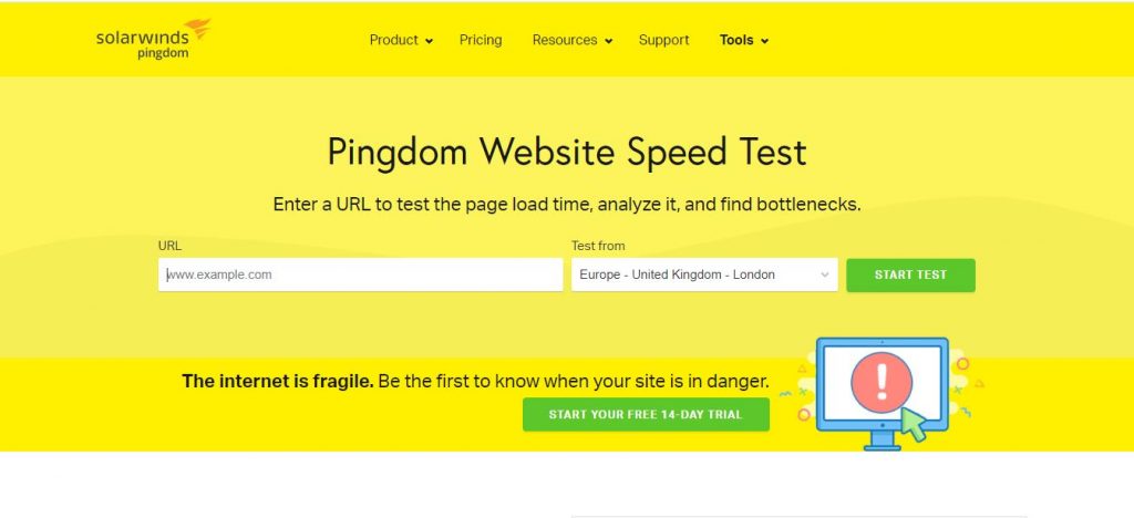 herramienta gratis para test de velocidad web Pingdom Tools